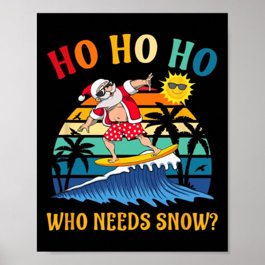 Kerstmis in juli Leuk Santa Surfen Zomer Strand V Poster (Voorkant)