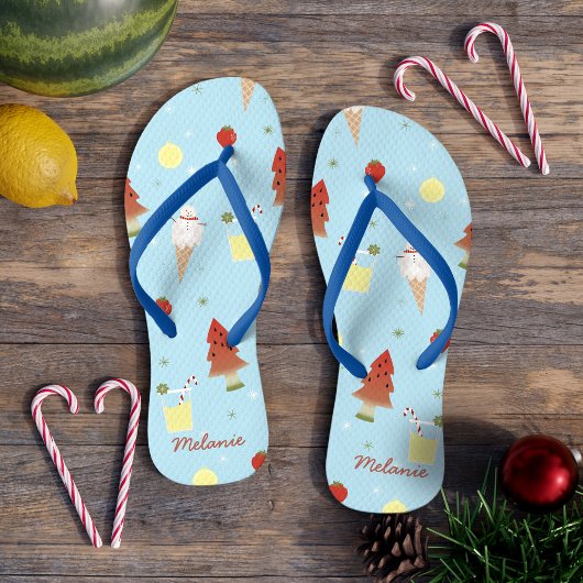 Kerstmis in juli leuk zomerpatroon blauw teenslippers