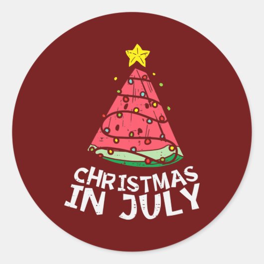 Kerstmis in juli Man watermeloenen zomer Ronde Sticker (Voorkant)