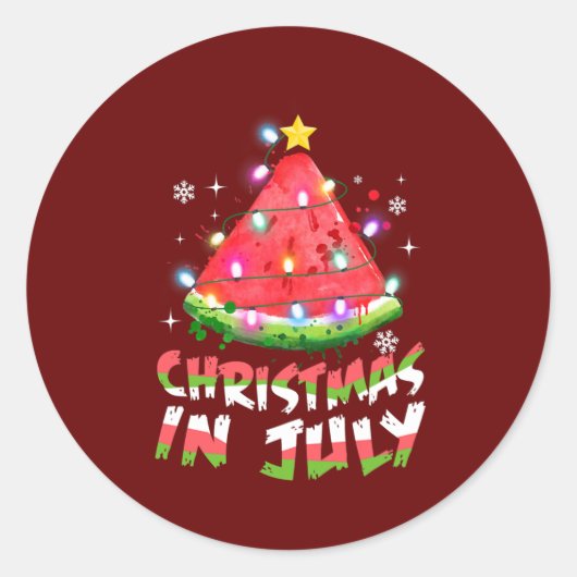 Kerstmis in juli Man watermeloenen zomer Ronde Sticker (Voorkant)