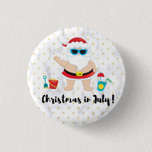 Kerstmis in juli met de kerstman bij het strand ronde button 3,2 cm