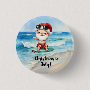Kerstmis in juli met de kerstman bij het strand ronde button 3,2 cm