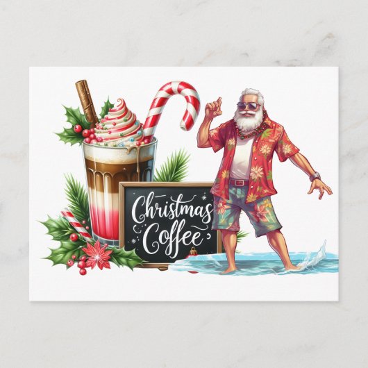 Kerstmis in juli met DE KERSTMAN op het strand  Briefkaart (Voorkant)