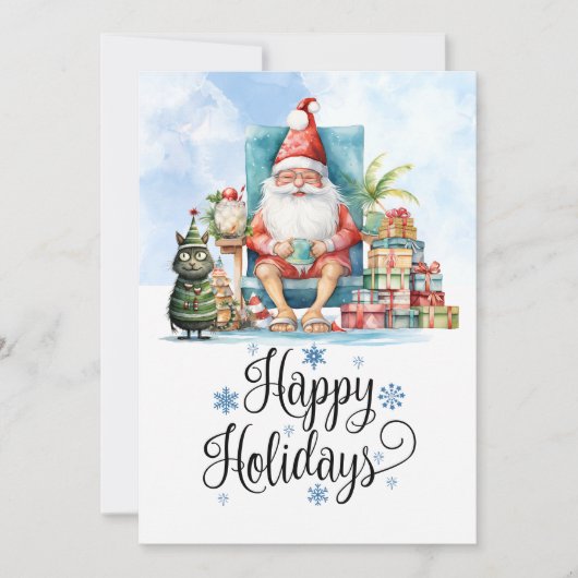 Kerstmis in juli met DE KERSTMAN op het strand Feestdagenkaart (Voorkant)