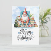 Kerstmis in juli met DE KERSTMAN op het strand Feestdagenkaart (Staand voorkant)
