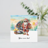 Kerstmis in juli met de kerstman op het strand Vak Feestdagenkaart (Staand voorkant)
