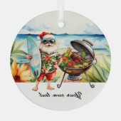 Kerstmis in juli met de kerstman op het strand Vak Glas Ornament (Achterkant)