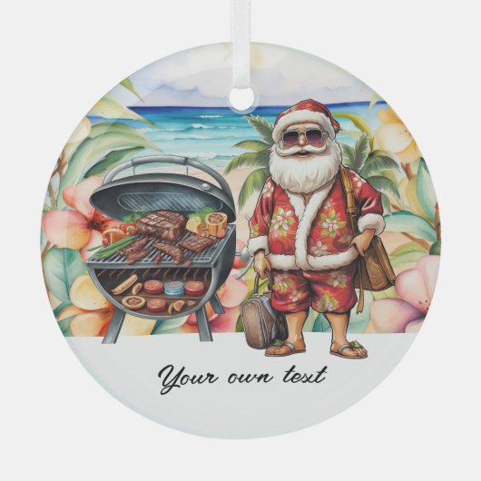 Kerstmis in juli met de kerstman op het strand Vak Glas Ornament (Voorkant)