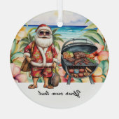 Kerstmis in juli met de kerstman op het strand Vak Glas Ornament (Achterkant)