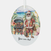 Kerstmis in juli met de kerstman op het strand Vak Glas Ornament (Voorkant links)
