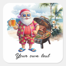 Kerstmis in juli met de kerstman op het strand Vak Vierkante Sticker
