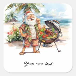 Kerstmis in juli met de kerstman op het strand Vak Vierkante Sticker