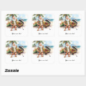 Kerstmis in juli met de kerstman op het strand Vak Vierkante Sticker (Vel)