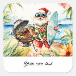 Kerstmis in juli met de kerstman op het strand Vak Vierkante Sticker