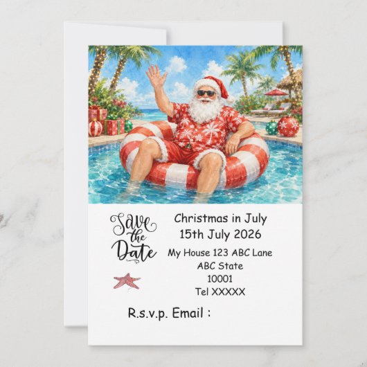 Kerstmis in juli met DE KERSTMAN Sla de datum op Kaart (Voorkant)