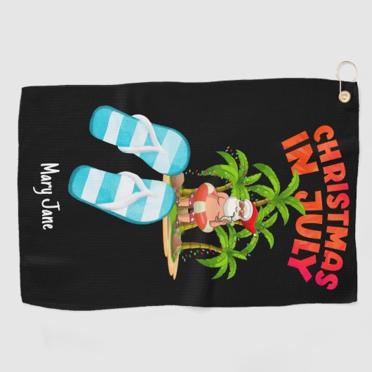 Kerstmis in juli met kerstman golfhanddoek (Horizontaal)