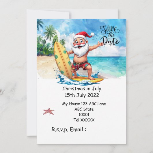 Kerstmis in juli met KLAAS DE SANTA Save the date Kaart (Voorkant)