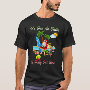Kerstmis in juli met roze flamingo in Santa Hat T-shirt