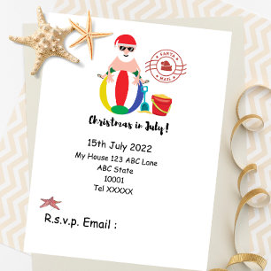 Kerstmis in juli met SANTA CLAUS op het strand Briefkaart