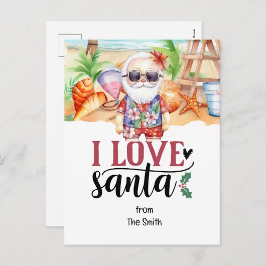 Kerstmis in juli met SANTA CLAUS op het strand Feestdagenkaart (Voorkant / Achterkant)