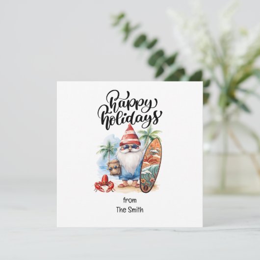 Kerstmis in juli met SANTA CLAUS op het strand Feestdagenkaart (Staand voorkant)