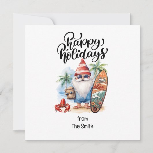 Kerstmis in juli met SANTA CLAUS op het strand Feestdagenkaart (Voorkant)