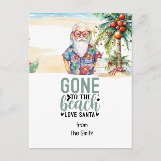 Kerstmis in juli met SANTA CLAUS op het strand Feestdagenkaart (Voorkant)