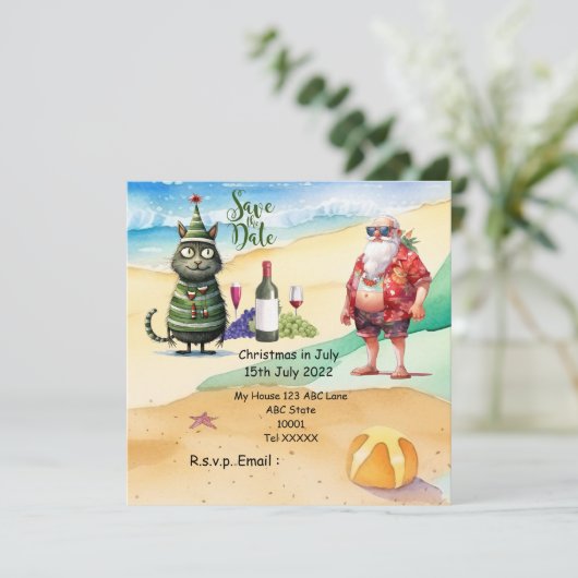 Kerstmis in juli met SANTA CLAUS Save the date (Staand voorkant)