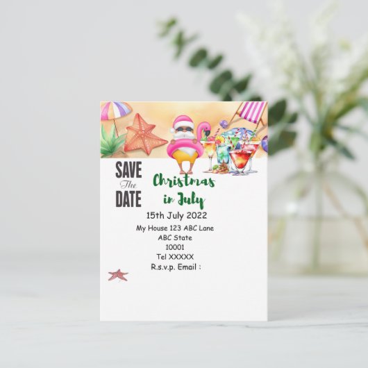 Kerstmis in juli met SANTA CLAUS Save the date Briefkaart (Staand voorkant)