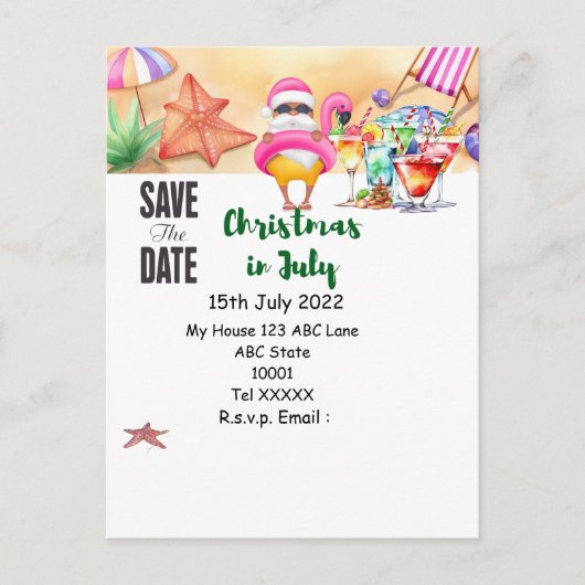Kerstmis in juli met SANTA CLAUS Save the date Briefkaart (Voorkant)
