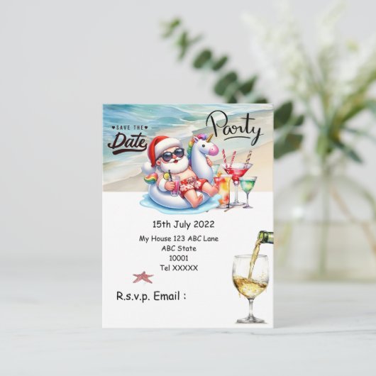 Kerstmis in juli met SANTA CLAUS Save the date Briefkaart (Staand voorkant)