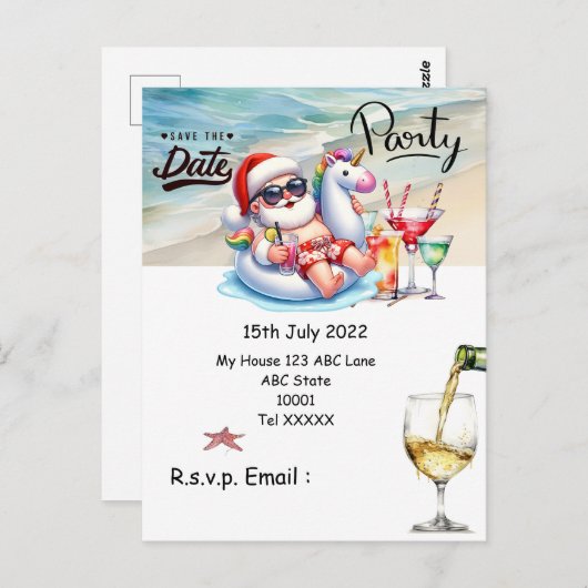 Kerstmis in juli met SANTA CLAUS Save the date Briefkaart (Voorkant / Achterkant)