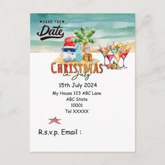 Kerstmis in juli met SANTA CLAUS Save the date Briefkaart (Voorkant)