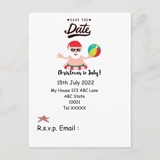 Kerstmis in juli met SANTA CLAUS Save the date Briefkaart (Voorkant)