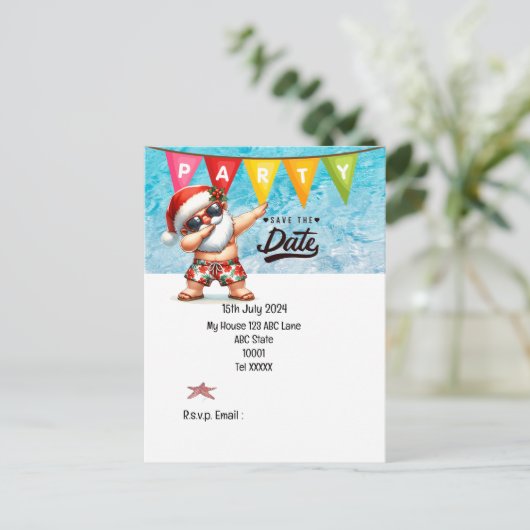 Kerstmis in juli met SANTA CLAUS Save the date Briefkaart (Staand voorkant)