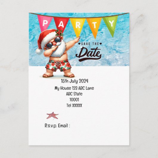 Kerstmis in juli met SANTA CLAUS Save the date Briefkaart (Voorkant)
