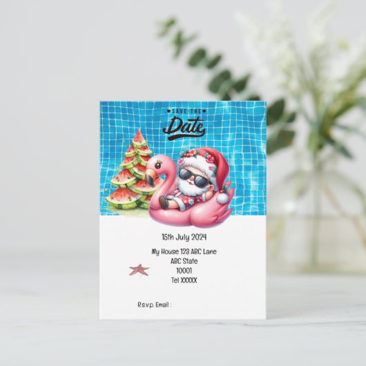Kerstmis in juli met SANTA CLAUS Save the date Briefkaart (Staand voorkant)