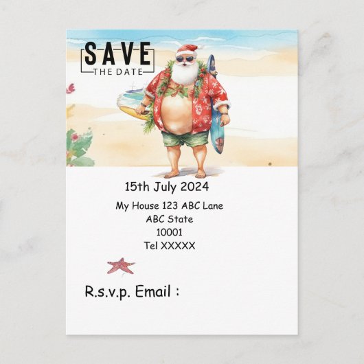 Kerstmis in juli met SANTA CLAUS Save the date Briefkaart (Voorkant)