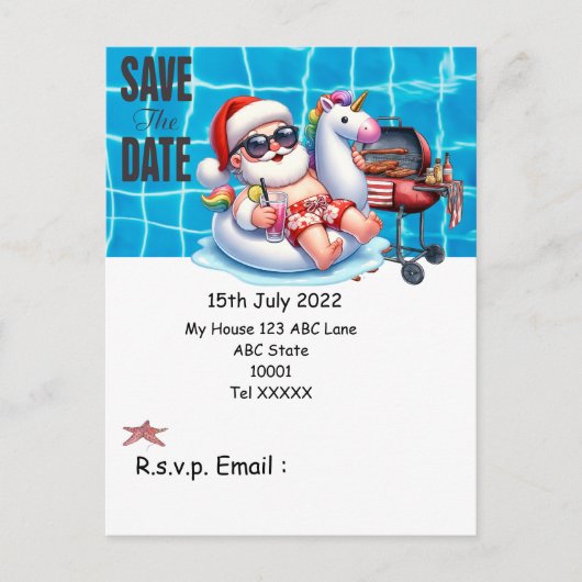 Kerstmis in juli met SANTA CLAUS Save the date Briefkaart (Voorkant)