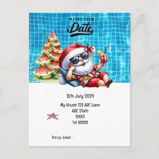 Kerstmis in juli met SANTA CLAUS Save the date Briefkaart (Voorkant)