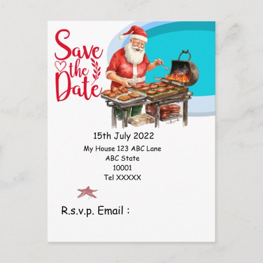 Kerstmis in juli met SANTA CLAUS Save the date Briefkaart (Voorkant)