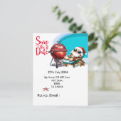 Kerstmis in juli met SANTA CLAUS Save the date Briefkaart (Staand voorkant)