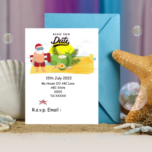 Kerstmis in juli met SANTA CLAUS Save the date Briefkaart