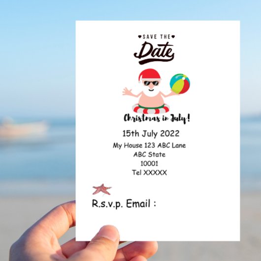 Kerstmis in juli met SANTA CLAUS Save the date Briefkaart