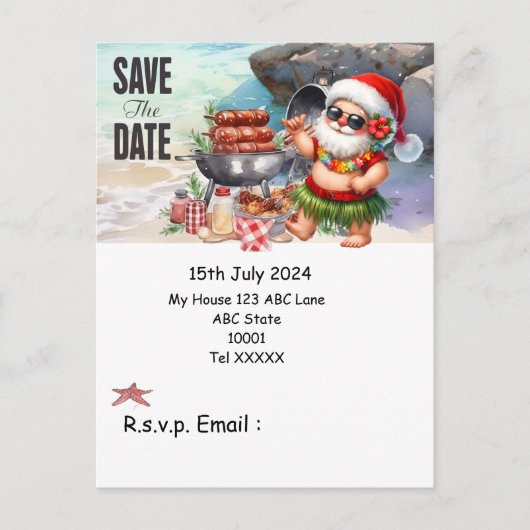 Kerstmis in juli met SANTA CLAUS Save the date Briefkaart (Voorkant)