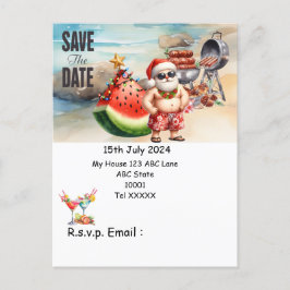 Kerstmis in juli met SANTA CLAUS Save the date Briefkaart