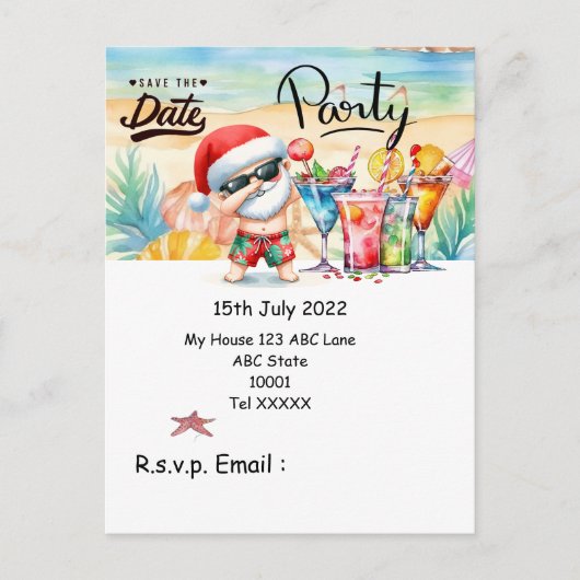 Kerstmis in juli met SANTA CLAUS Save the date Briefkaart (Voorkant)