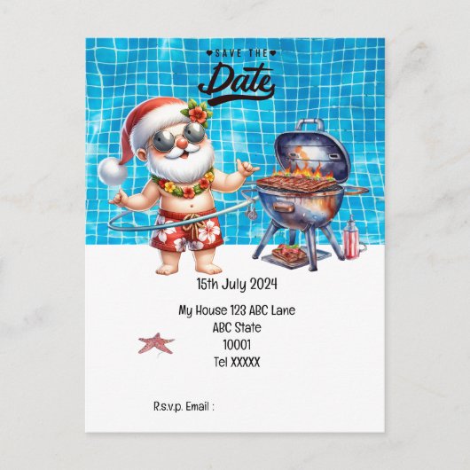 Kerstmis in juli met SANTA CLAUS Save the date Briefkaart (Voorkant)