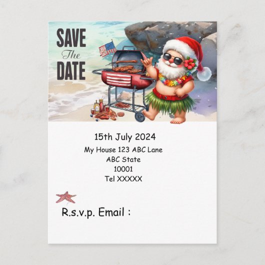 Kerstmis in juli met SANTA CLAUS Save the date Briefkaart (Voorkant)