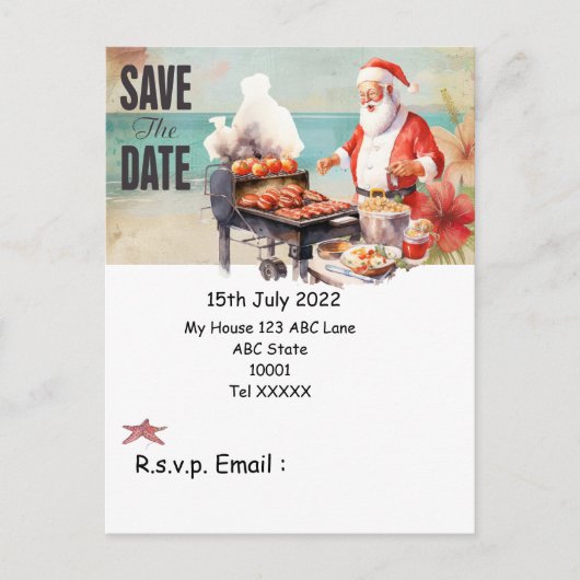 Kerstmis in juli met SANTA CLAUS Save the date Briefkaart (Voorkant)